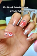24 Adet Küt Takma Tırnak Seti Orta Uzun Taşlı Desenli Tırnak Yapıştırıcı Seti Hediyeli Z488 - Görsel 3