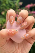 24 Adet Protez Tırnak Görünümlü Taşlı Çiçek Desenli Takma Tırnak Seti  Z528 - Görsel 5