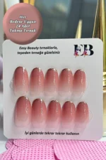 24 Adet French Protez Tırnak Görünümlü Taşlı Takma Tırnak Seti  JP991 - Görsel 6