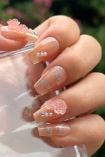 24 Adet Protez Tırnak Görünümlü Taşlı Çiçek Desenli Takma Tırnak Seti  Z528 - Görsel 3