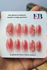 24 Adet Balerin Takma Tırnak Seti Orta Uzun Desenli Takma Tırnak Yapıştırıcı Set Hediye Z356 - Görsel 5
