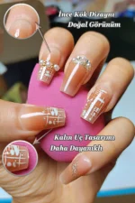 24 Adet Küt Takma Tırnak Seti Orta Uzun Taşlı Desenli Takma Tırnak Z654 - Görsel 4