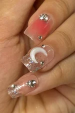 24 Adet Küt Takma Tırnak Seti Orta Uzun Taşlı Desenli Tırnak Yapıştırıcı Seti Hediyeli Z488 - Görsel 6