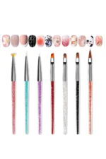 7 Adet Nail Art Protez Tırnak Fırça Seti. Kıl Fırça, French Fırça ve Jel Fırçası - Görsel 5