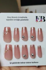 24 Adet Küt Takma Tırnak Seti Taşlı Uzun Takma Tırnak Z671 - Görsel 8