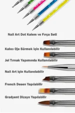 6 Adet Nail Art Fırça Seti, Çift Taraflı Akrilik ve Nail Art Fırçası Tırnak Süsleme Desen Seti