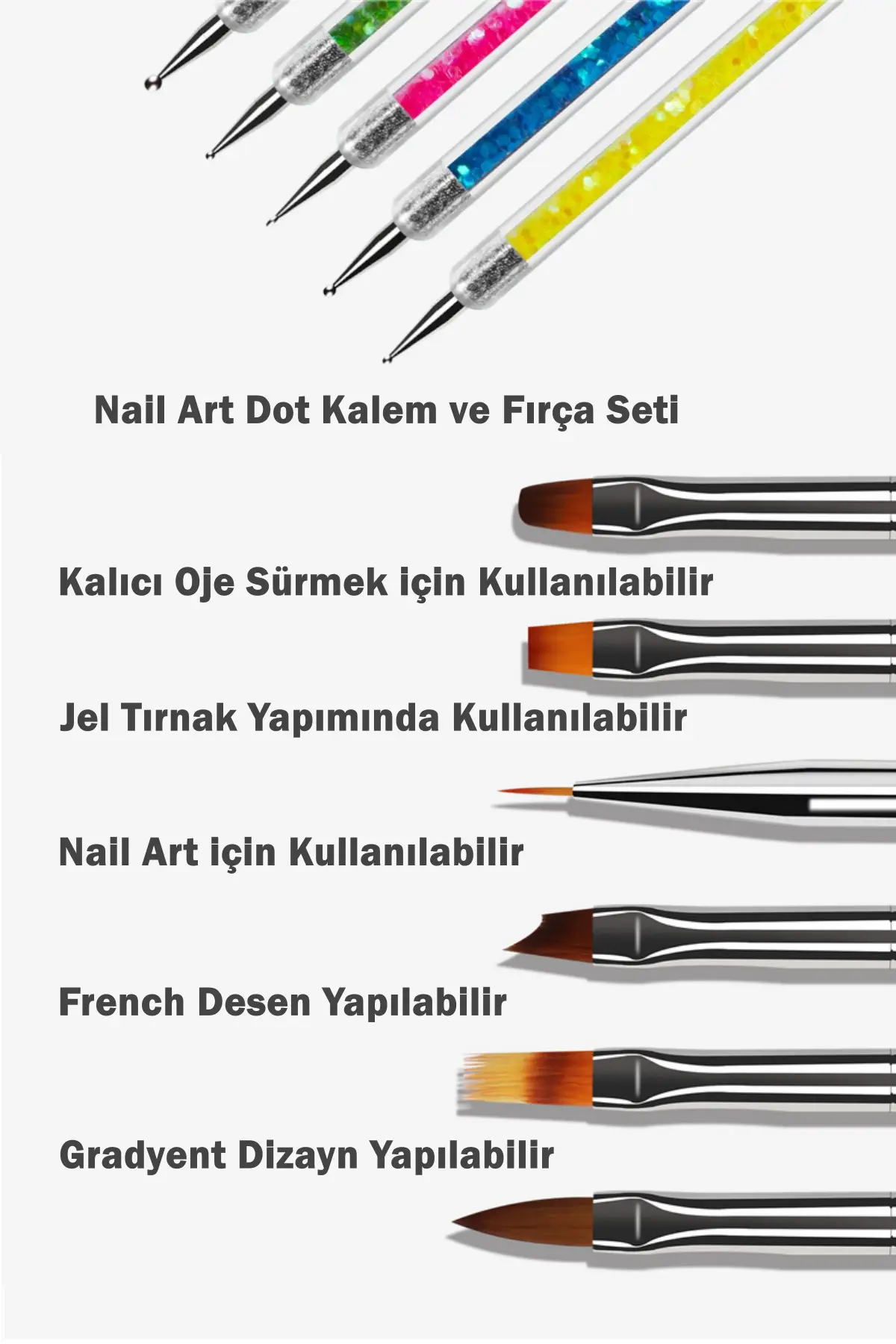 Nail_art_6_Firca_3 6 Adet Nail Art Fırça Seti, Çift Taraflı Akrilik ve Nail Art Fırçası Tırnak Süsleme Desen Seti - Görsel 1
