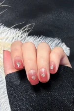 Ombre Kısa Küt 24 Adet Takma Tırnak Seti Kalp Simli Tırnak R744 - Görsel 6