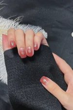 Ombre Kısa Küt 24 Adet Takma Tırnak Seti Kalp Simli Tırnak R744 - Görsel 7