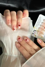 Kısa Küt 24 Adet Takma Tırnak Seti Kalp Desenli Tırnak R851 - Görsel 2