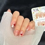 Kısa Küt 24 Adet Takma Tırnak Seti Kalp Desenli Tırnak R851