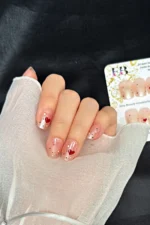 Kısa Küt 24 Adet Takma Tırnak Seti Kalp Desenli Tırnak R851