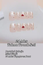 Kısa Küt 24 Adet Takma Tırnak Seti Kalp Desenli Tırnak R851 - Görsel 5