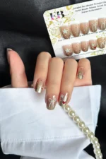 Kısa Küt 24 Adet Takma Tırnak Seti Simli ve Yıldızlı Tırnak R853 - Görsel 3