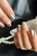 Kısa Küt 24 Adet Takma Tırnak Seti Simli ve Yıldızlı Tırnak R853 - Görsel 4