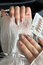 Kısa Küt 24 Adet Takma Tırnak Seti Simli ve Yıldızlı Tırnak R853 - Görsel 6