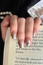 Kısa Küt 24 Adet Takma Tırnak Seti Simli ve Yıldızlı Tırnak R853 - Görsel 7