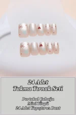 Kısa Küt 24 Adet Takma Tırnak Seti Simli ve Yıldızlı Tırnak R853 - Görsel 8