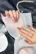 Badem Tırnak Kahverengi Orta Uzunlukta 24 Adet Takma Tırnak Seti W1489 - Görsel 6