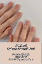 Kısa Badem 24 Adet Takma Tırnak Seti W1657 - Görsel 5