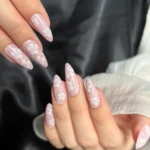 Badem Tırnak Orta Uzunlukta 24 Adet Çiçekli Takma Tırnak Seti W1728