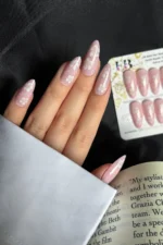 Badem Tırnak Orta Uzunlukta 24 Adet Çiçekli Takma Tırnak Seti W1728 - Görsel 4