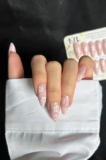 Badem Tırnak Orta Uzunlukta 24 Adet Çiçekli Takma Tırnak Seti W1728 - Görsel 6