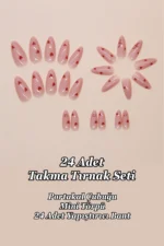 Badem Tırnak Kalp Desenli Orta Uzunlukta 24 Adet Takma Tırnak Seti W1839 - Görsel 7