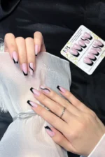 Kısa Siyah French Takma Tırnak Seti 24'lü Desenli Küt Takma Tırnak W298 - Görsel 7