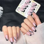 Kısa Siyah French Takma Tırnak Seti 24'lü Desenli Küt Takma Tırnak W298