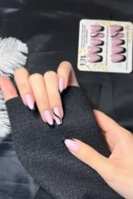 Kısa Siyah French Takma Tırnak Seti 24'lü Desenli Küt Takma Tırnak W298 - Görsel 3