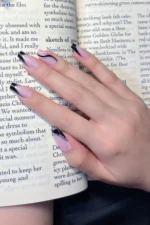 Kısa Siyah French Takma Tırnak Seti 24'lü Desenli Küt Takma Tırnak W298 - Görsel 4