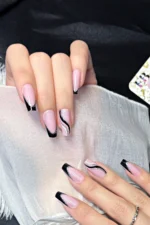 Kısa Siyah French Takma Tırnak Seti 24'lü Desenli Küt Takma Tırnak W298 - Görsel 5