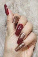 Uzun Kırmızı Takma Tırnak Seti 24'lü Desenli Takma Tırnak Coffin Simli W441