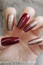 Uzun Kırmızı Takma Tırnak Seti 24'lü Desenli Takma Tırnak Coffin Simli W441 - Görsel 5