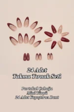 Badem Tırnak Bordo French Orta Uzunlukta 24 Adet Takma Tırnak Seti W464 - Görsel 4