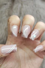 French Takma Tırnak 24'lü Simli Kare Orta Uzun Takma Tırnak W476