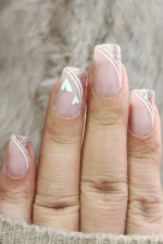 French Takma Tırnak 24'lü Simli Kare Orta Uzun Takma Tırnak W476 - Görsel 3