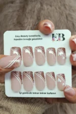 French Takma Tırnak 24'lü Simli Kare Orta Uzun Takma Tırnak W476 - Görsel 5
