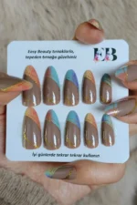 Badem Takma Tırnak Seti 24'lü Orta Uzun Çok Renkli W489 - Görsel 3