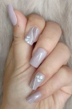 Desenli Takma Tırnak Seti 24'lü Lila Orta Uzunluk Kare Takma Tırnak W548