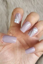 Desenli Takma Tırnak Seti 24'lü Lila Orta Uzunluk Kare Takma Tırnak W548 - Görsel 2