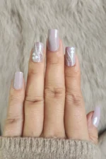 Desenli Takma Tırnak Seti 24'lü Lila Orta Uzunluk Kare Takma Tırnak W548 - Görsel 6