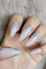 Badem Takma Tırnak 24 Adet Simli Açık Pembe W817 - Görsel 6