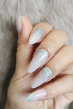 Badem Takma Tırnak 24 Adet Simli Açık Pembe W817