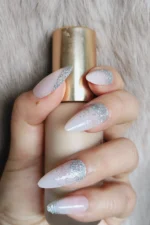 Badem Takma Tırnak 24 Adet Simli Açık Pembe W817 - Görsel 2