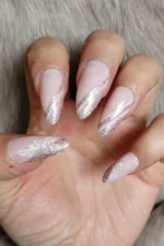 Badem Takma Tırnak Seti Simli Pembe French Takma Tırnak W992 - Görsel 2