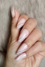 Badem Takma Tırnak Seti Simli Pembe French Takma Tırnak W992