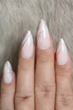 Badem Takma Tırnak Seti Simli Pembe French Takma Tırnak W992 - Görsel 3