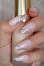 Badem Takma Tırnak Seti Simli Pembe French Takma Tırnak W992 - Görsel 4